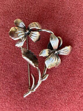 Vintage Sterling Silver Floral Violet Brooch Pin